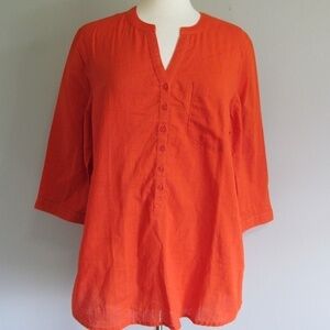 Salon Studio 100% Cotton 1/2 Button Lagenlook 3/4 Sleeve Blouse Top Sz L NWOT